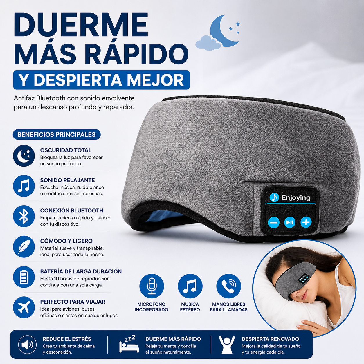 SUEÑOTOTAL™ ANTIFAZ PARA DORMIR CON BLUETOOTH